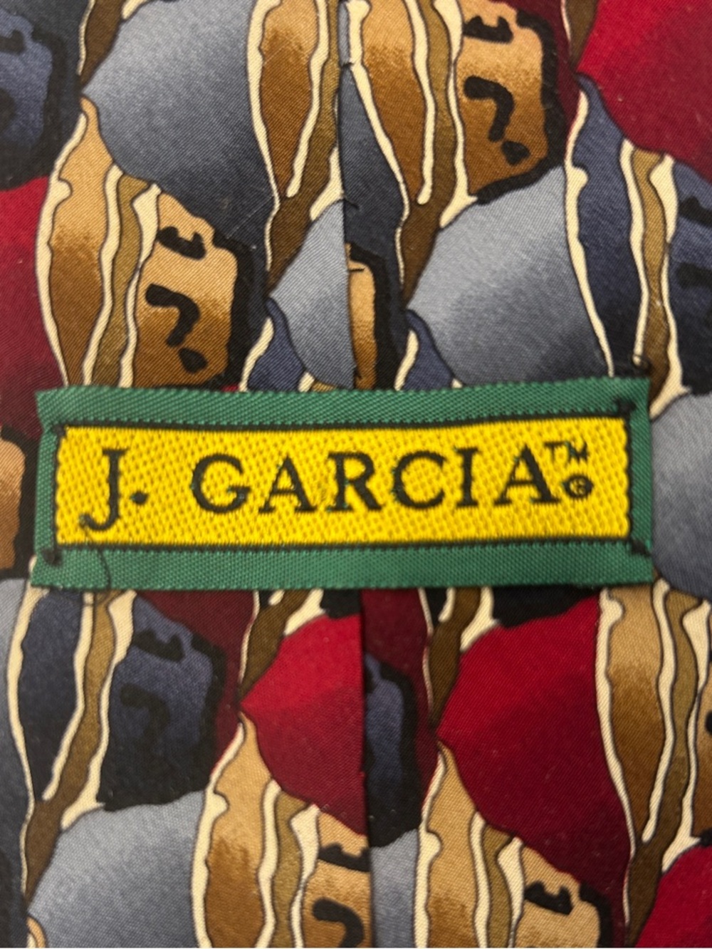 J. Garcia Men’s Patterned 100% Silk Tie in Red, Blue, and Brown - Picture 3 of 6